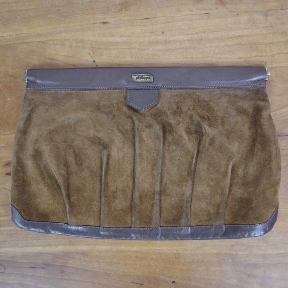 Vintage Brown Leather Snap Frame Closure Clutch